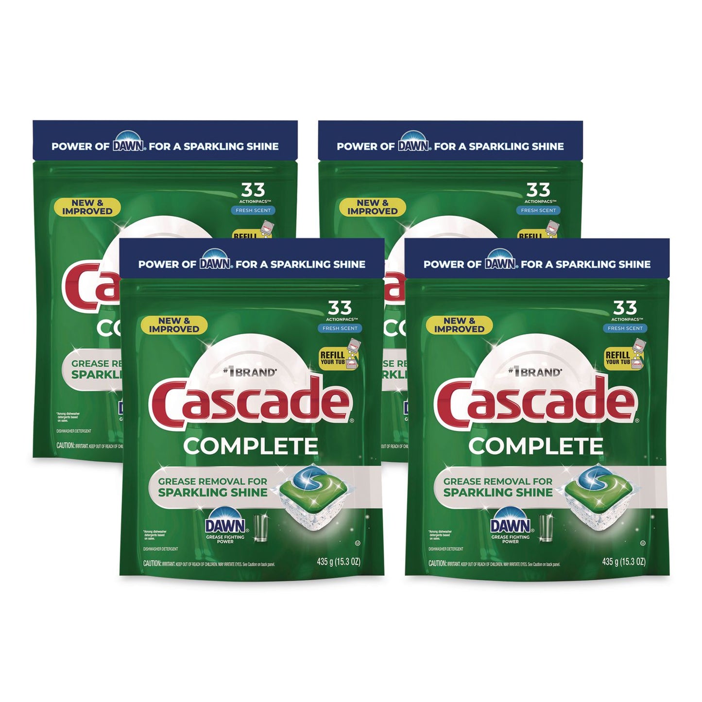 Cascade® Complete ActionPacs, Fresh Scent, 17.6 oz Bag, 33 Pacs/Bag, 4 Bags/Carton (PGC21697)
