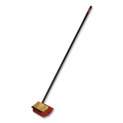 O-Cedar® Commercial Bi-Level Floor Scrub Brush, Red Polypropylene Bristles, 10" Brush, 54" Black Metal Handle, 6/Carton (NCP6615CT)