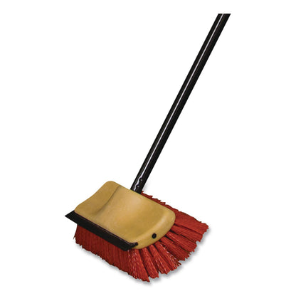 O-Cedar® Commercial Bi-Level Floor Scrub Brush, Red Polypropylene Bristles, 10" Brush, 54" Black Metal Handle, 6/Carton (NCP6615CT)