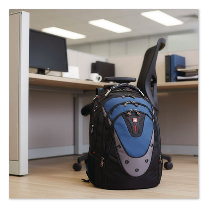 Wenger® Ibex Laptop Backpack, Fits Devices Up to 17", Ballistic Polyester, 14.6 x 11 x 18.5, Black/Blue/Gray (SWA27316060)