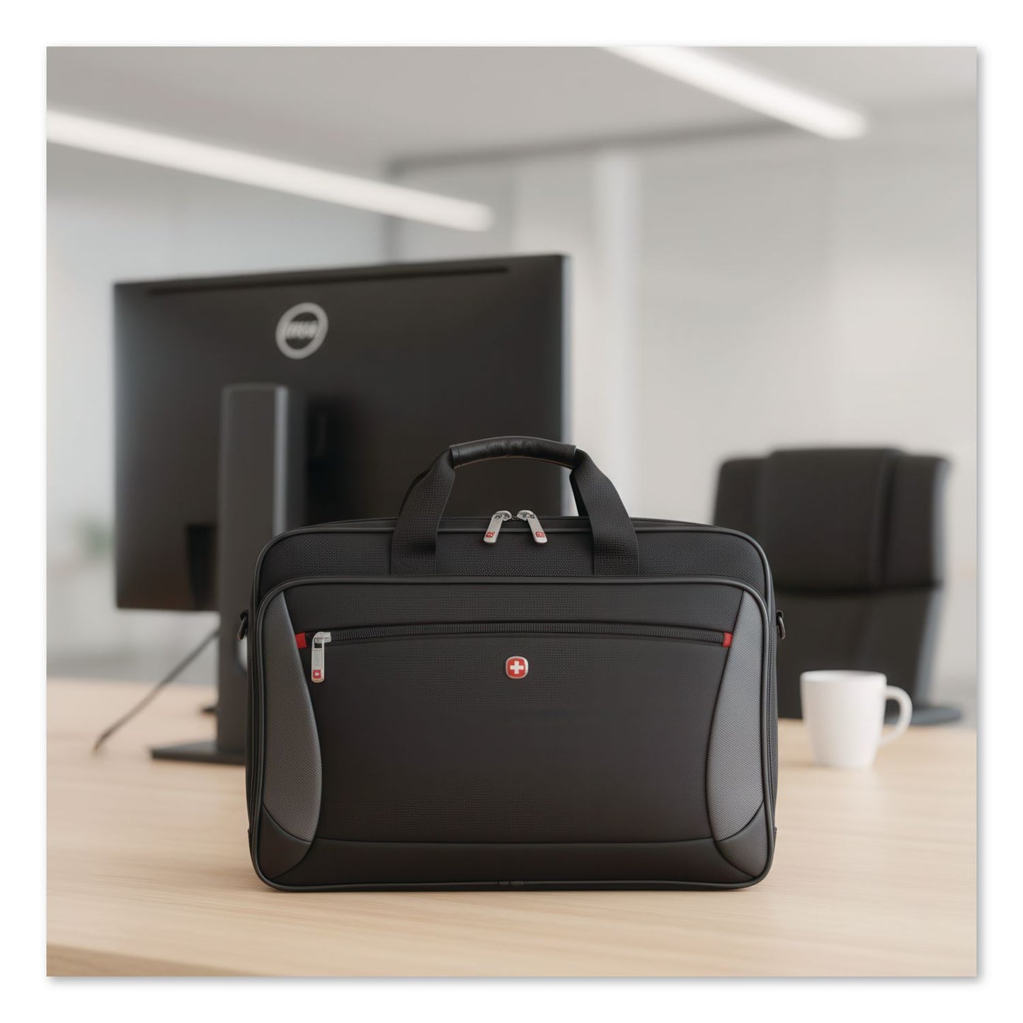Wenger® SwissGear Mainframe Laptop Briefcase, Fits Devices Up to 16", Polyester, 15.75 x 6 x 12, Black/Gray (SWA64038010)
