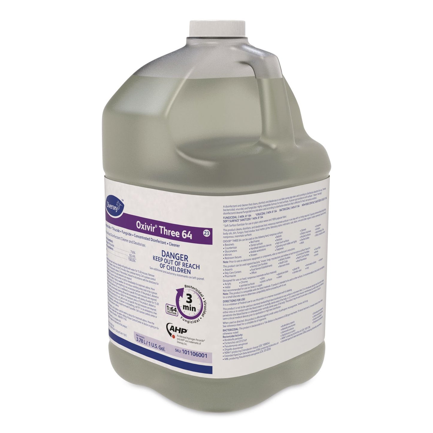 Diversey™ Oxivir Three 64 Disinfecting Cleaner and Deodorizer, 1 gal Bottle, 4/Carton (DVO101106001)