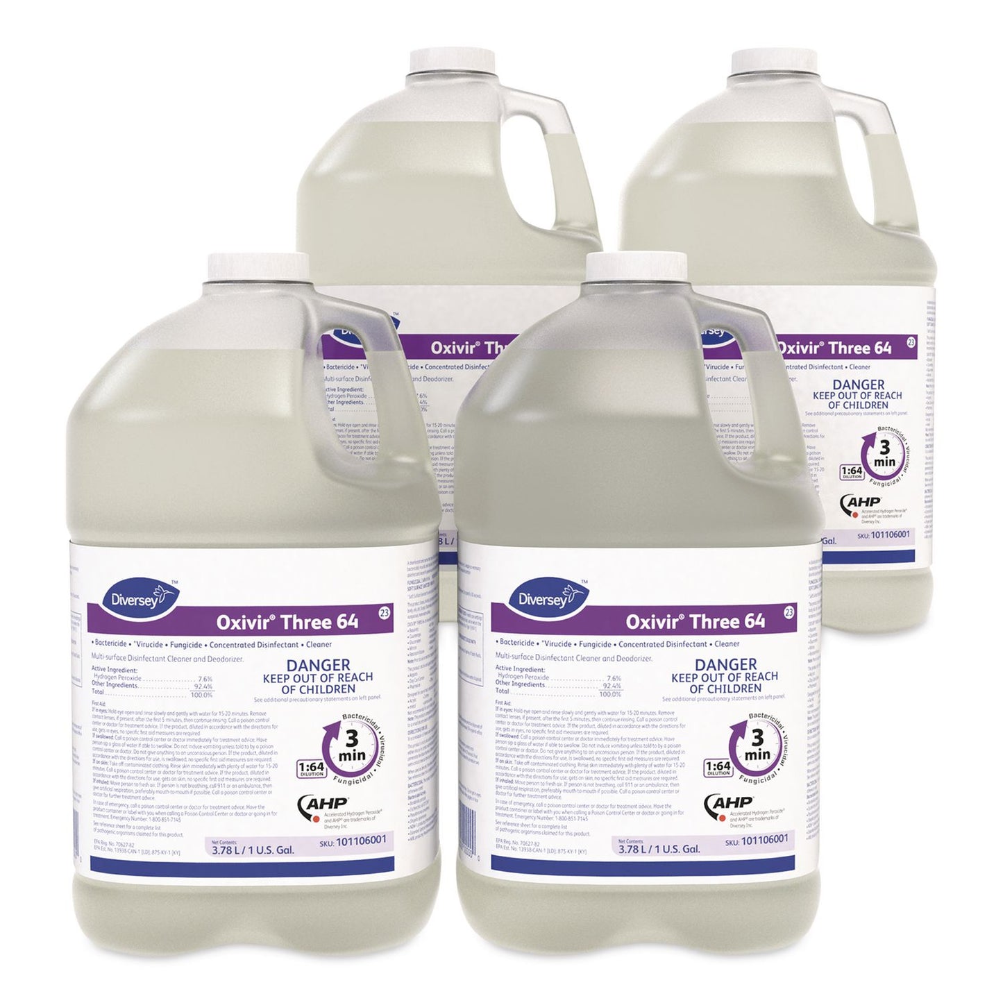 Diversey™ Oxivir Three 64 Disinfecting Cleaner and Deodorizer, 1 gal Bottle, 4/Carton (DVO101106001)