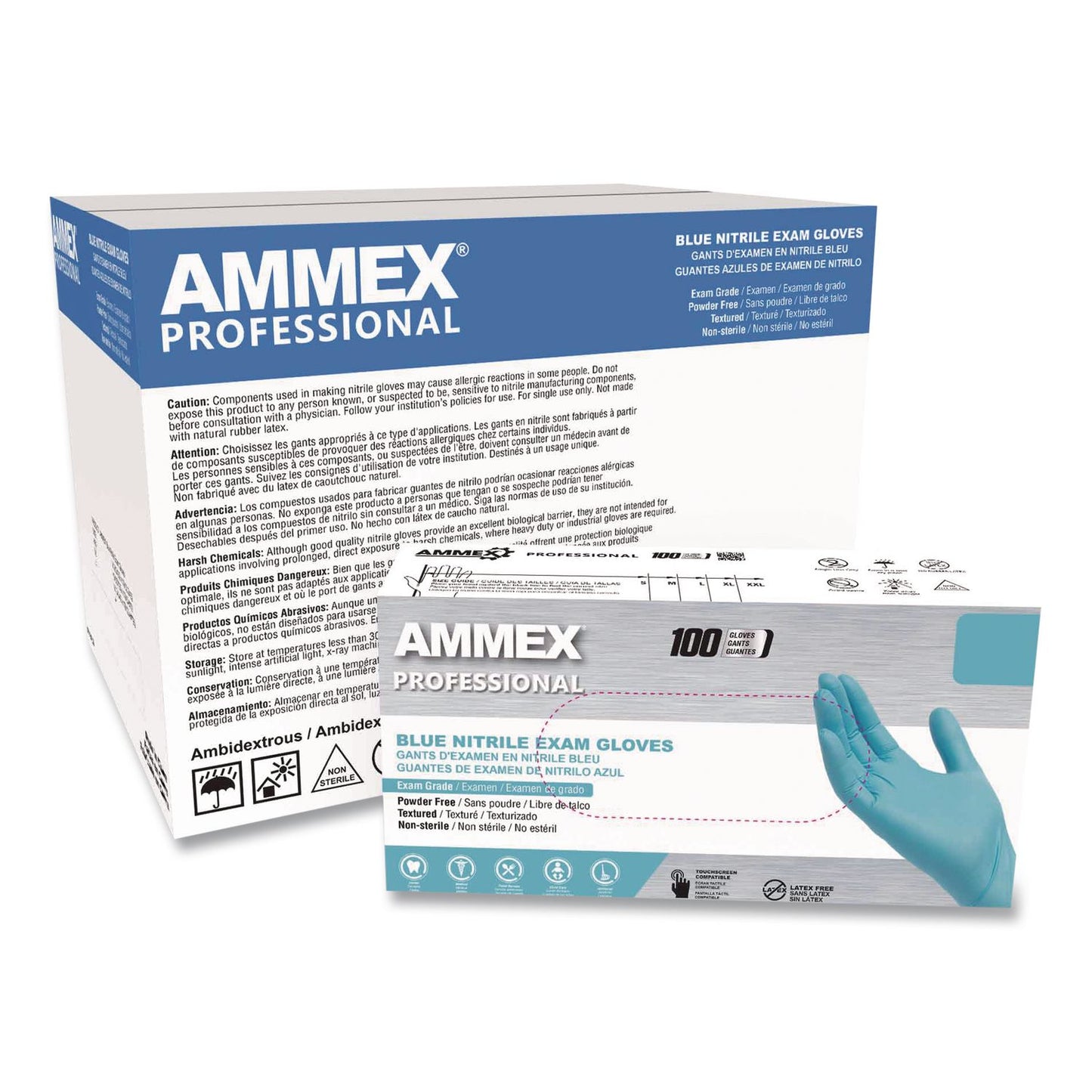 AMMEX® Professional Nitrile Exam Gloves, Powder-Free, X-Small, 3 mil Thick, 9.5" Long, Light Blue, 100/Box (AXCAPFN40100)