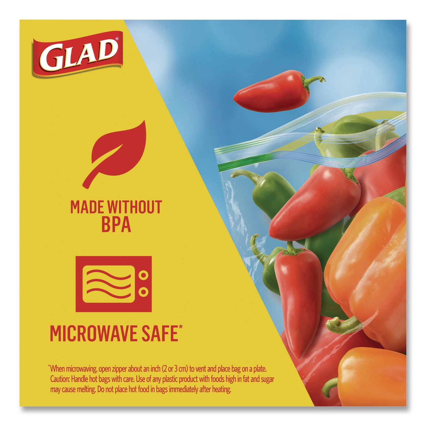 Glad® Zipper Food Storage Plastic Bags, Gallon Size, 10.75 x 10.38, Clear, 15 Bags (CLO57034EA)