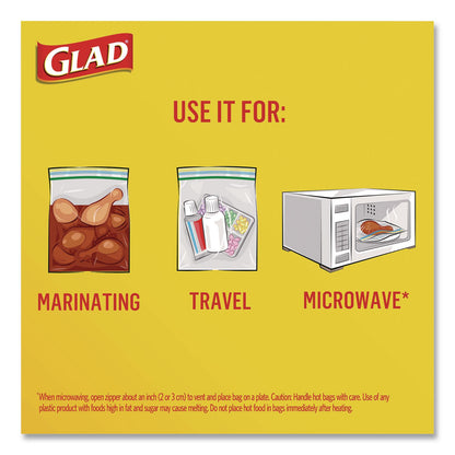 Glad® Zipper Food Storage Plastic Bags, Gallon Size, 10.75 x 10.38, Clear, 15 Bags (CLO57034EA)