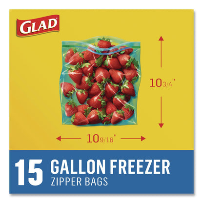 Glad® Zipper Food Storage Plastic Bags, Gallon Size, 10.75 x 10.38, Clear, 15 Bags (CLO57034EA)