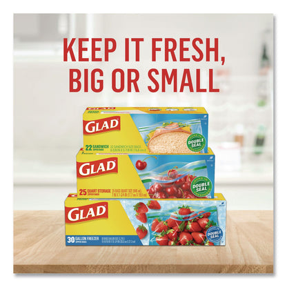 Glad® Zipper Food Storage Plastic Bags, Gallon Size, 10.75 x 10.38, Clear, 15 Bags (CLO57034EA)