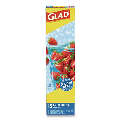 Glad® Zipper Food Storage Plastic Bags, Gallon Size, 10.75 x 10.38, Clear, 15 Bags (CLO57034EA)