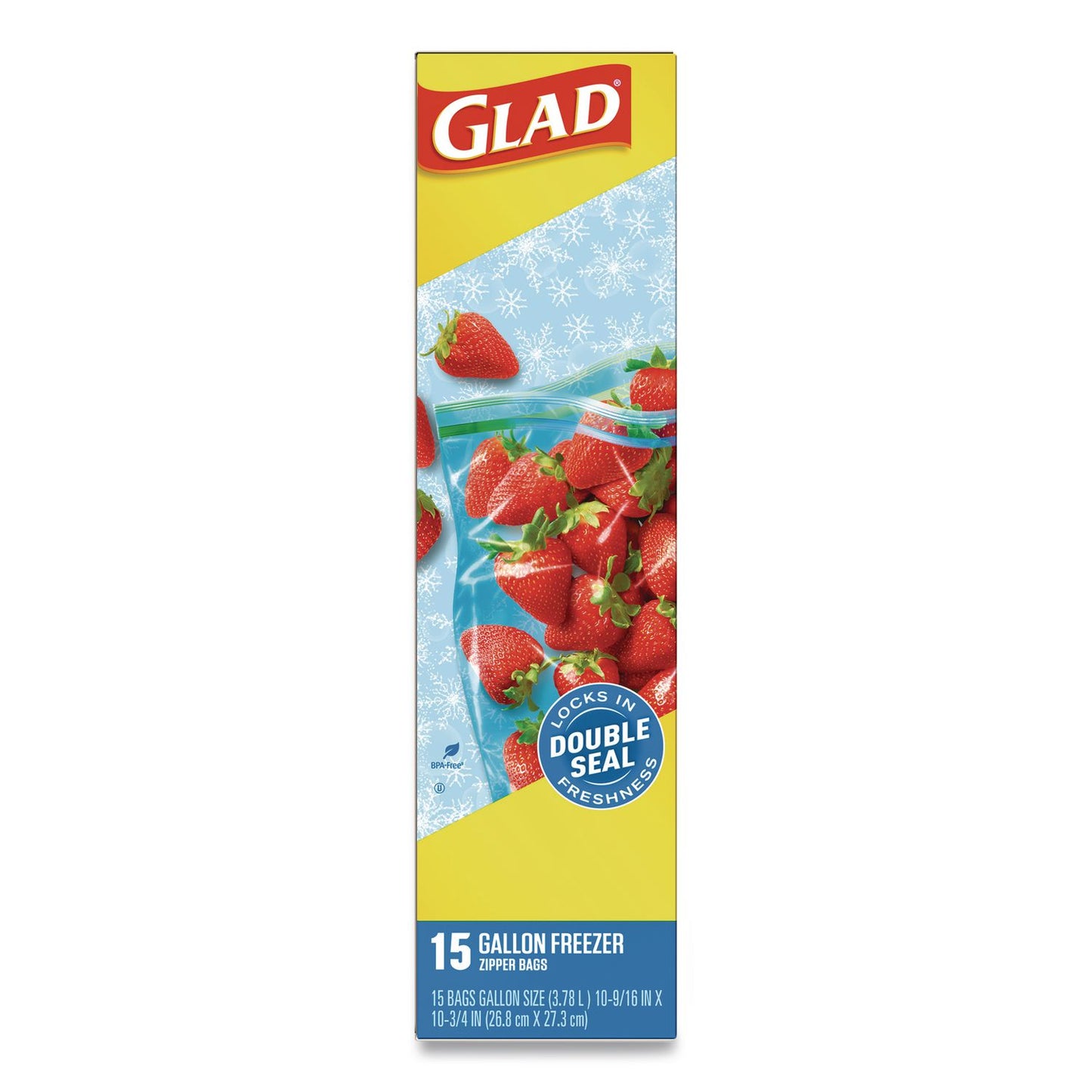 Glad® Zipper Food Storage Plastic Bags, Gallon Size, 10.75 x 10.38, Clear, 15 Bags (CLO57034EA)