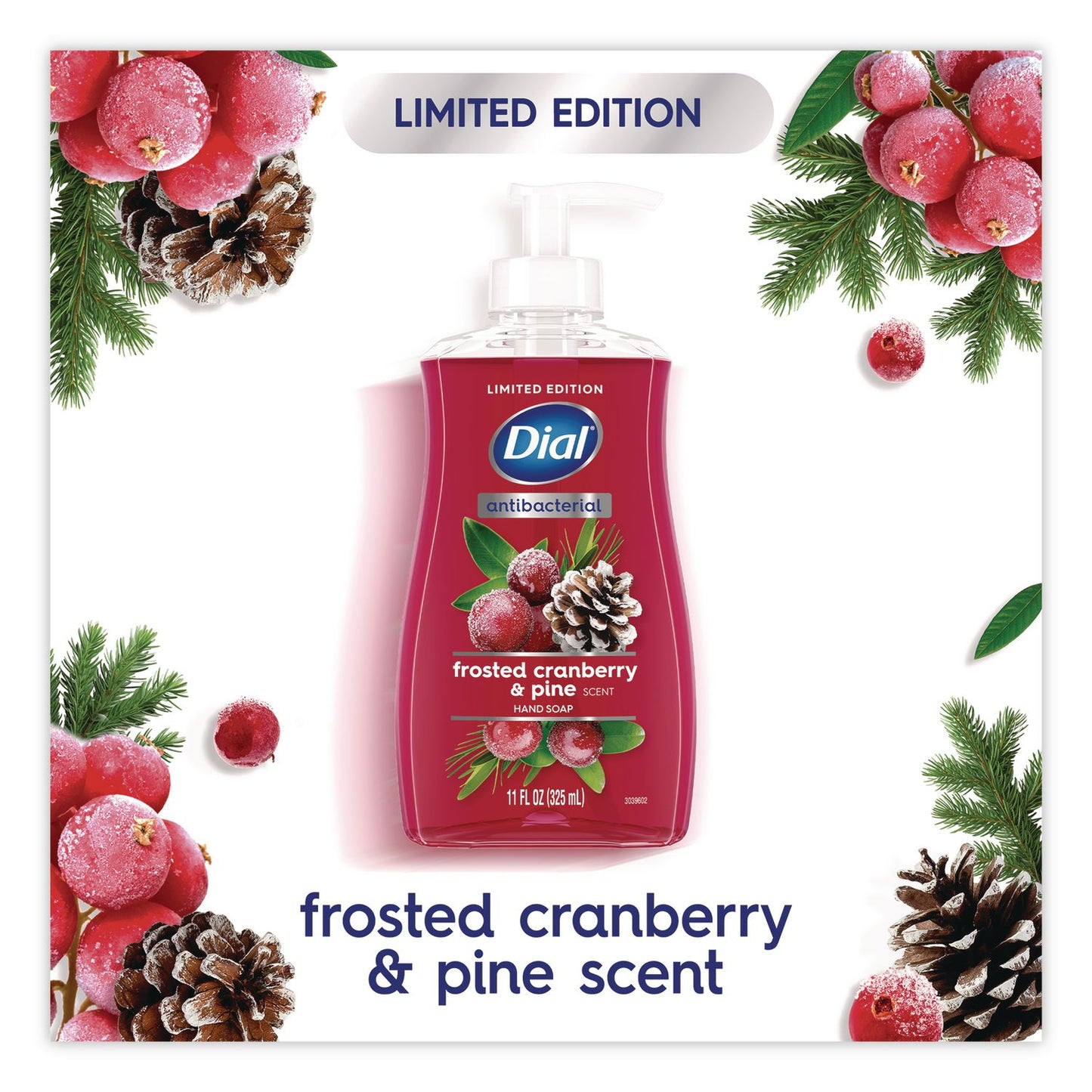 Dial® Antibacterial Liquid Hand Soap, Limited Edition, Frosted Cranberry and Pine Scent, 11 oz Pump Bottle (DIA1700035953)