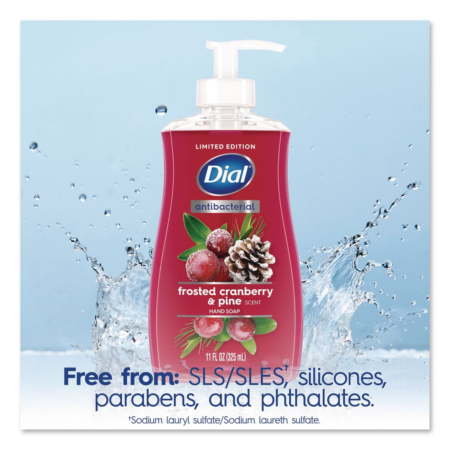 Dial® Antibacterial Liquid Hand Soap, Limited Edition, Frosted Cranberry and Pine Scent, 11 oz Pump Bottle (DIA1700035953)