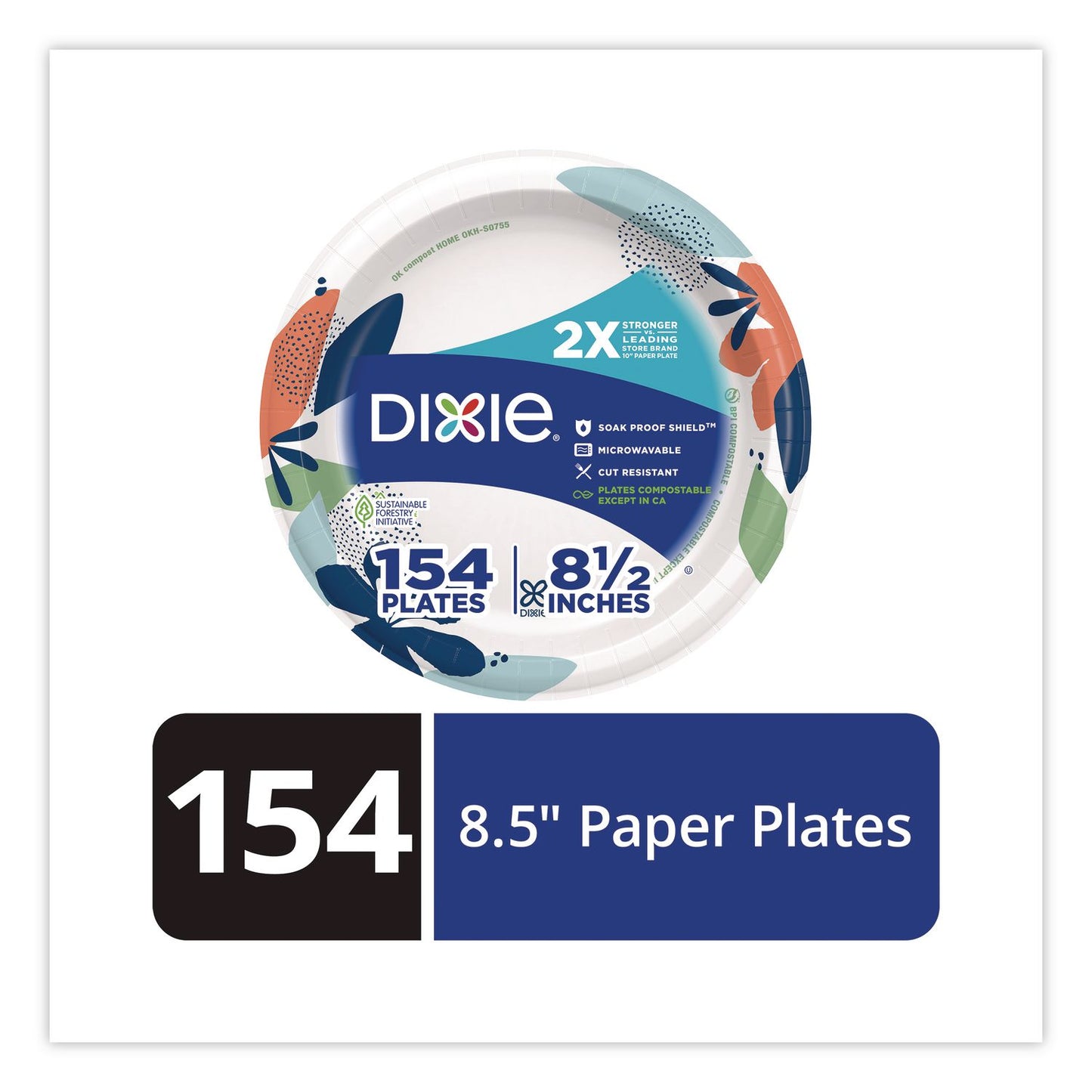 Dixie® Paper Plates with Soak-Proof Shield, Plate, 8.5" dia, Multicolor, 154/Pack (DXE15717)