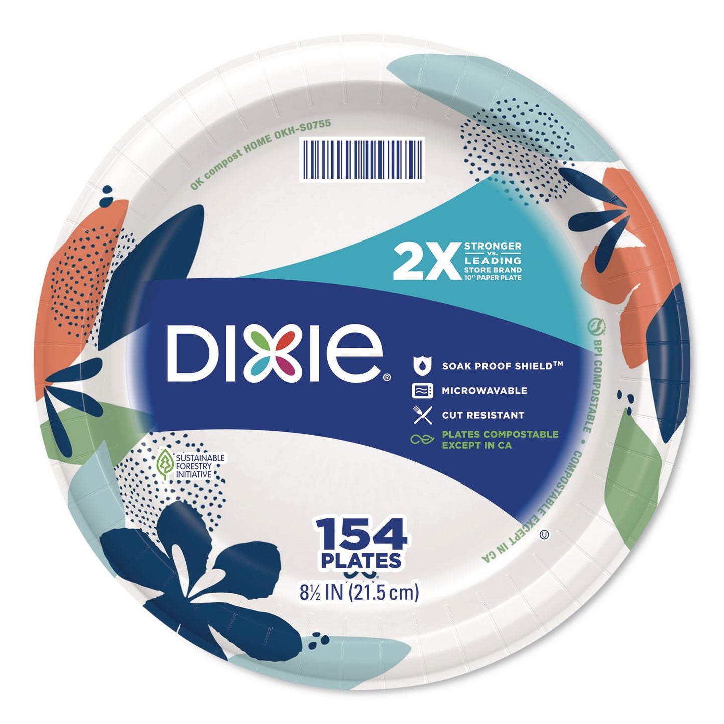 Dixie® Paper Plates with Soak-Proof Shield, Plate, 8.5" dia, Multicolor, 154/Pack (DXE15717)