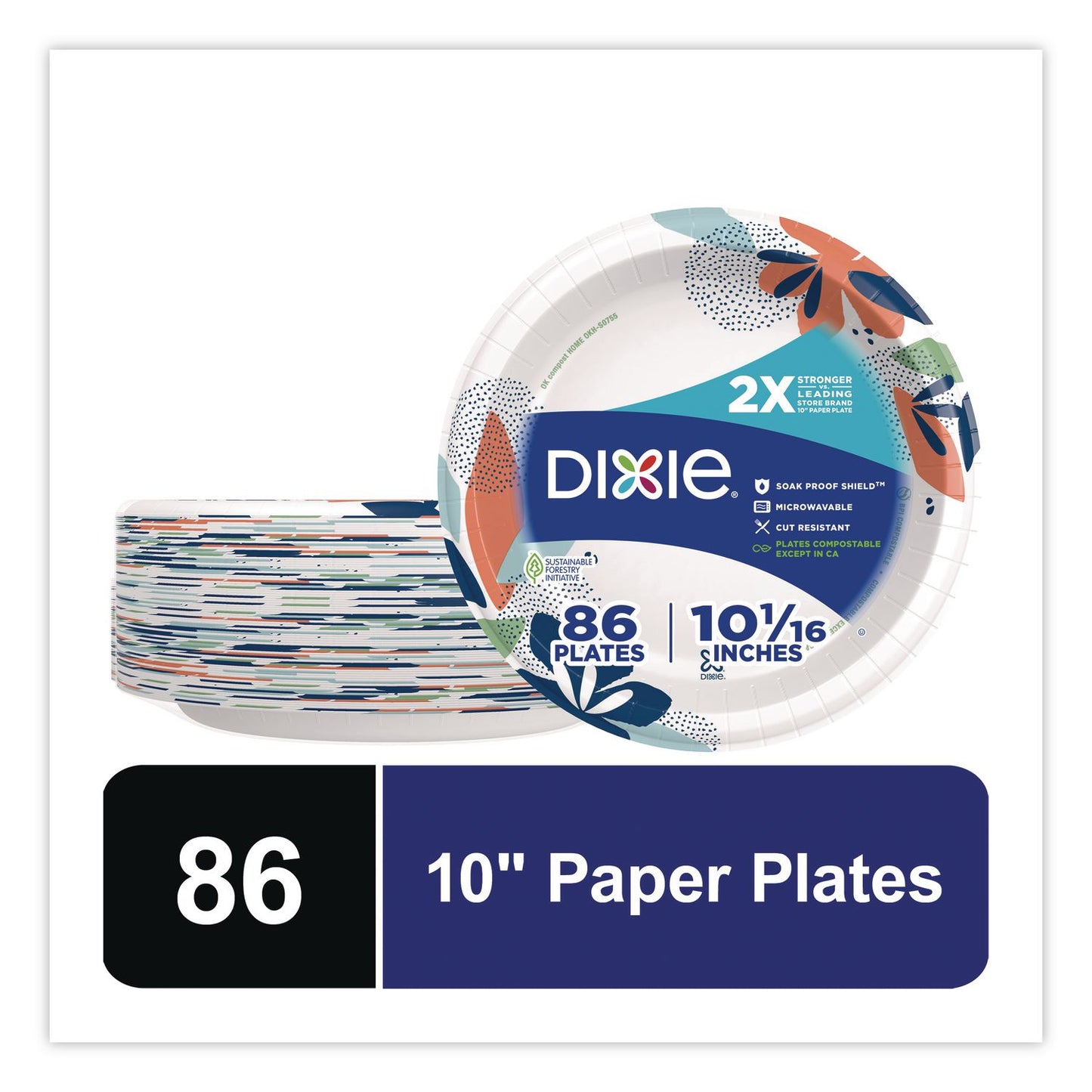 Dixie® Paper Plates with Soak-Proof Shield, 10" dia, Multicolor, 86/Pack (DXE15740)
