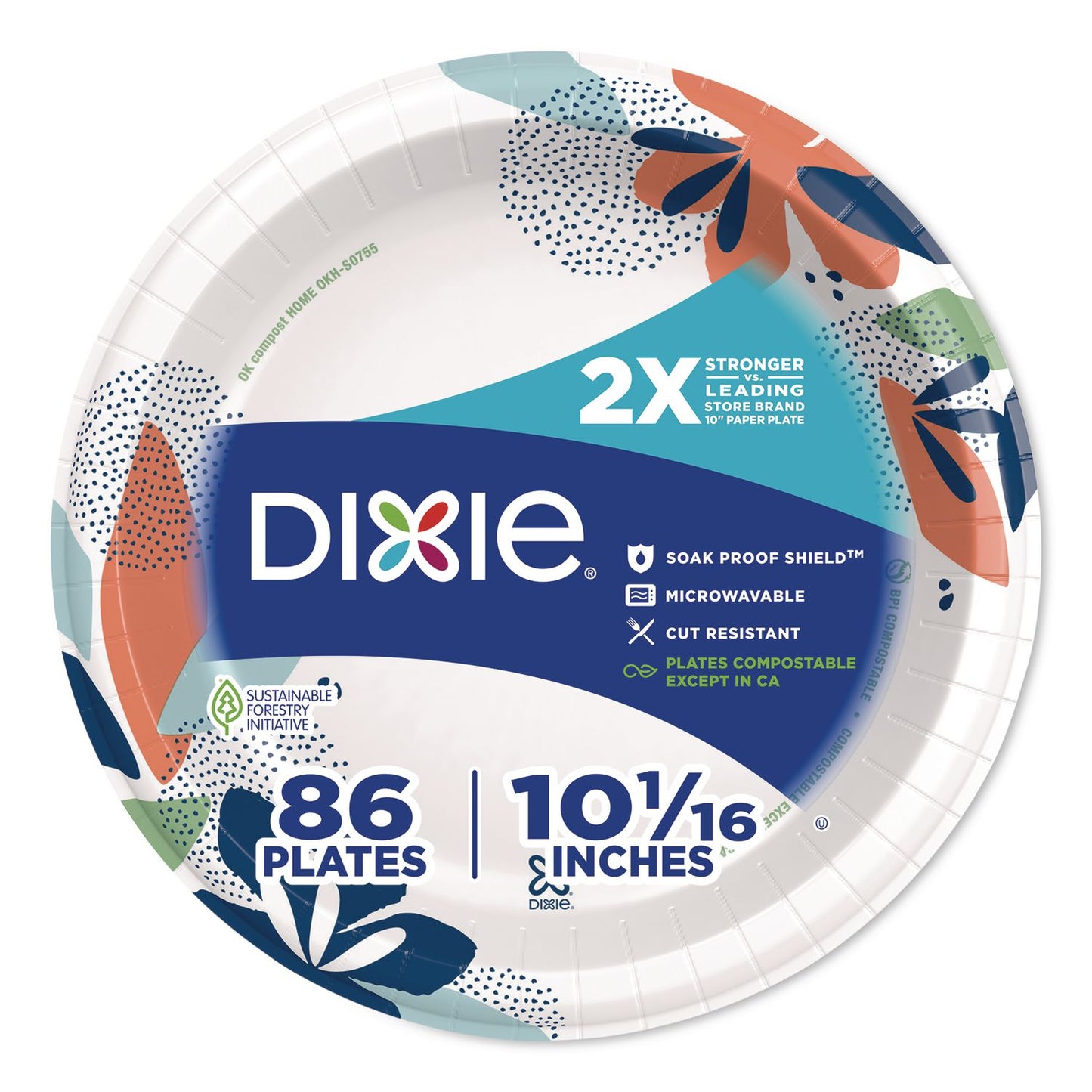 Dixie® Paper Plates with Soak-Proof Shield, 10" dia, Multicolor, 86/Pack (DXE15740)
