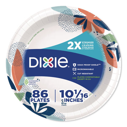 Dixie® Paper Plates with Soak-Proof Shield, 10" dia, Multicolor, 86/Pack (DXE15740)