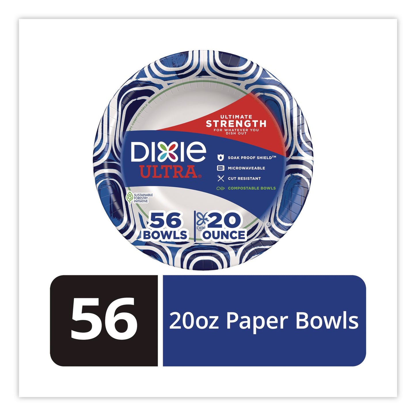 Dixie® Ultra® Paper Bowls, 20 oz, Blue/Black/White, 56/Pack (DXE15810)