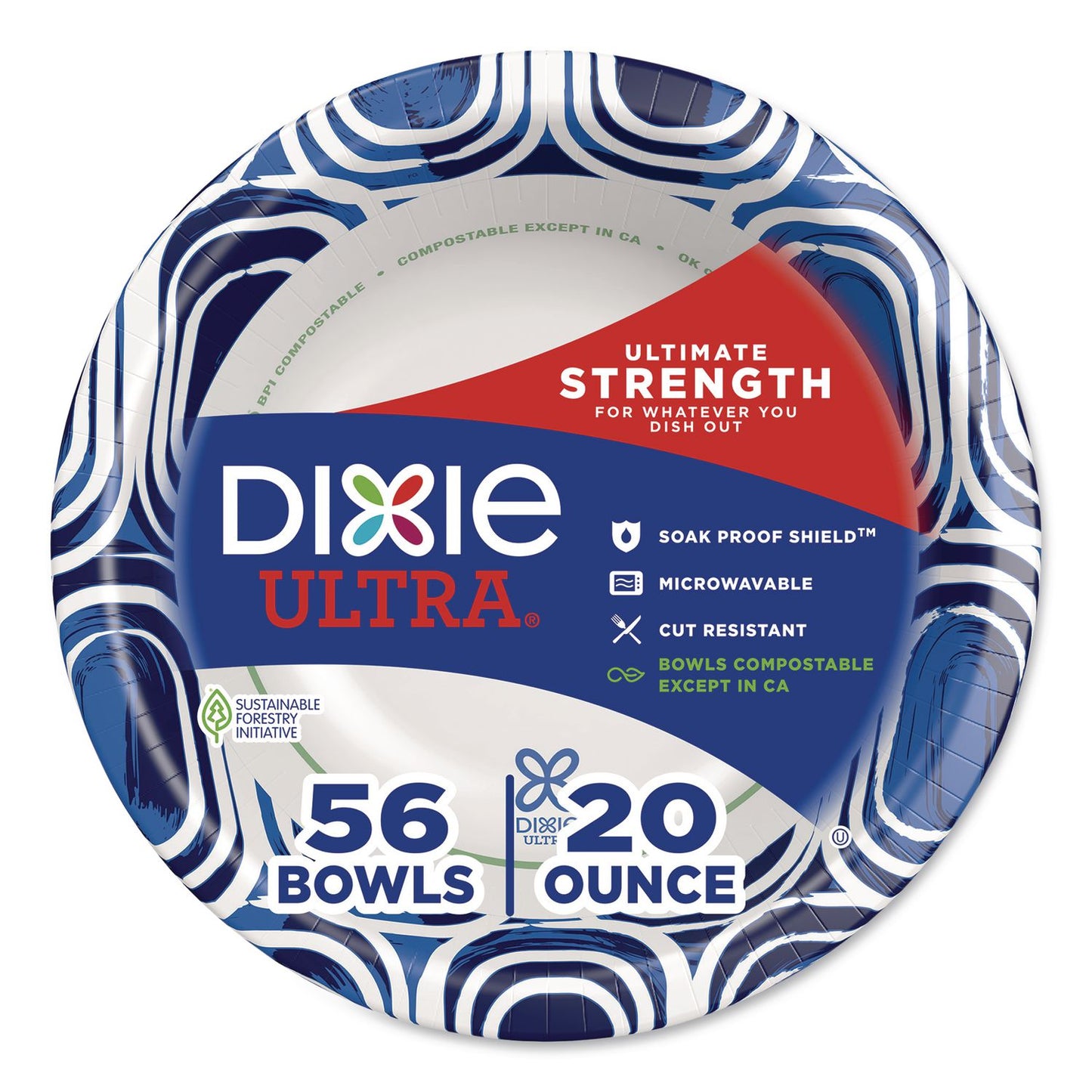 Dixie® Ultra® Paper Bowls, 20 oz, Blue/Black/White, 56/Pack (DXE15810)
