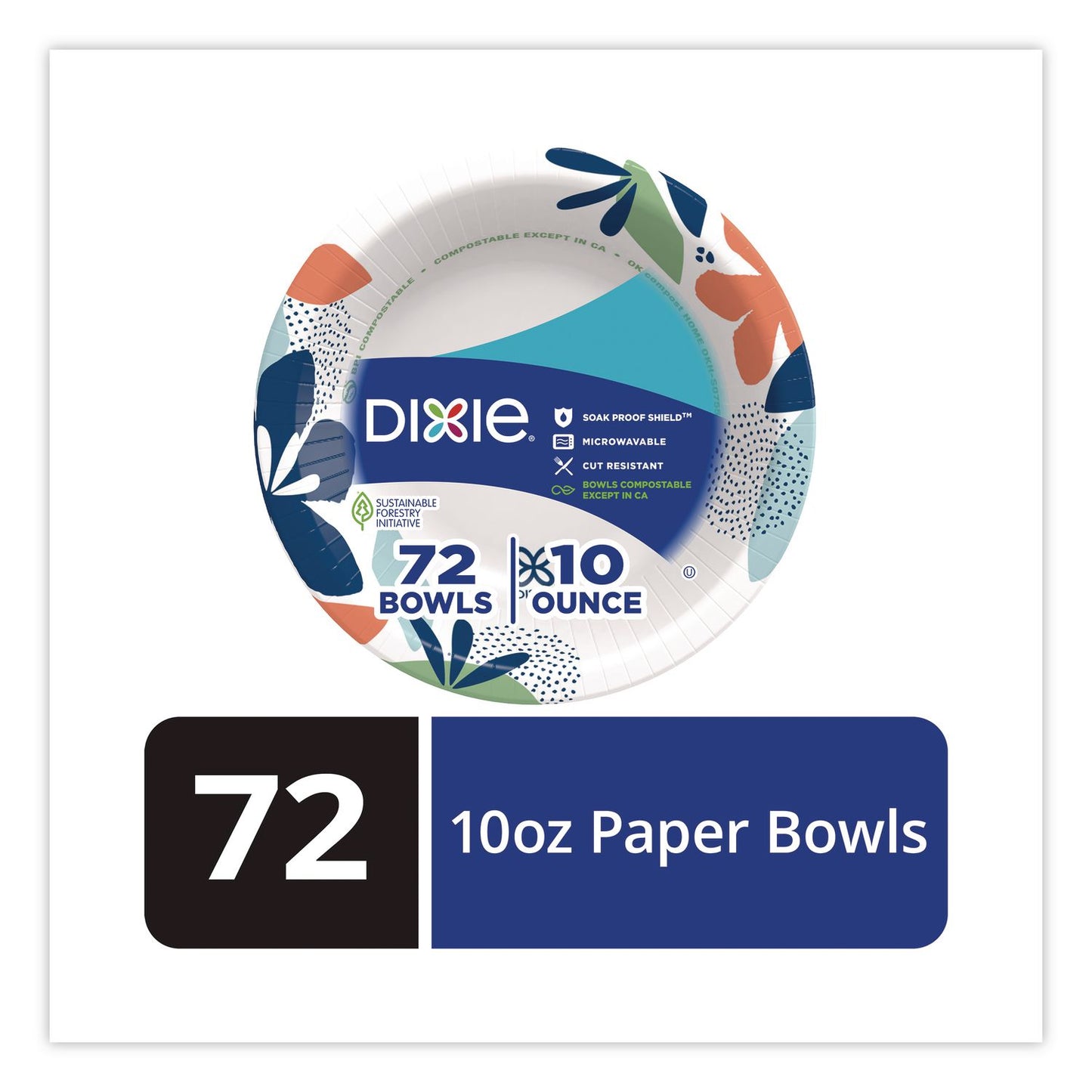 Dixie® Paper Bowls with Soak Proof Shield, 10 oz, Multicolor, 72/Pack (DXE15981)
