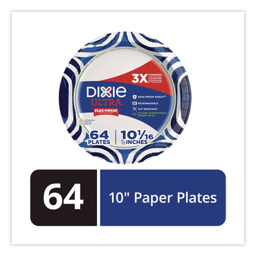 Dixie® Ultra® Paper Plate with Flex-Proof Technology, 10" dia, Multicolor, 64/Pack (DXE16525)
