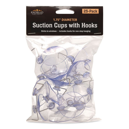 Excello Global Products® Suction Cup Hooks, Metal Silver Hook, 25/Pack (EXOSC25PK)