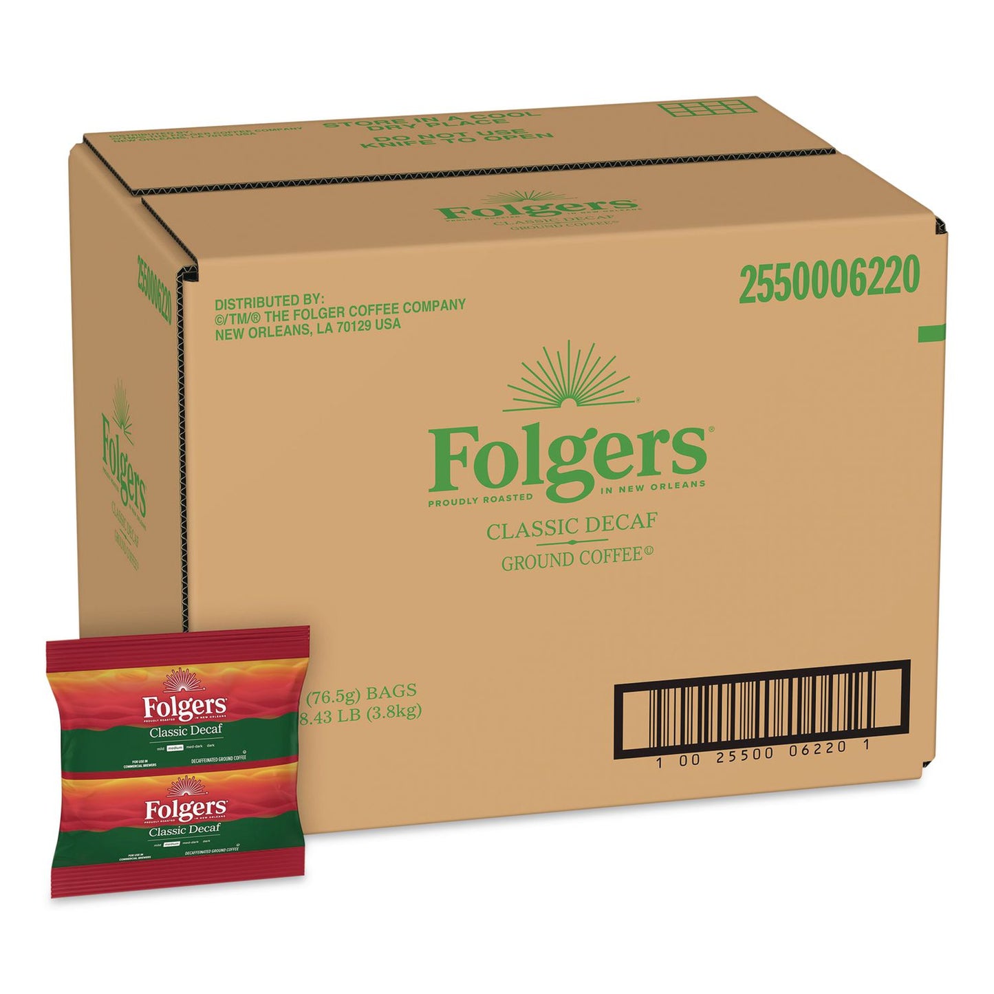 Folgers® Classic Decaf Ground Coffee Fraction Pack, 2.7 oz Packet, 50/Carton (FOLPRO44269)