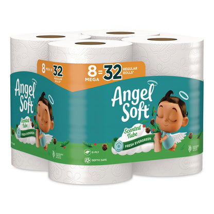 Angel Soft® Mega Toilet Paper, Limited Edition Fresh Evergreen Scent Tube, Septic Safe, 2-Ply, White, 320 Sheets/Roll, 8 Rolls/Pack (GPC79461)
