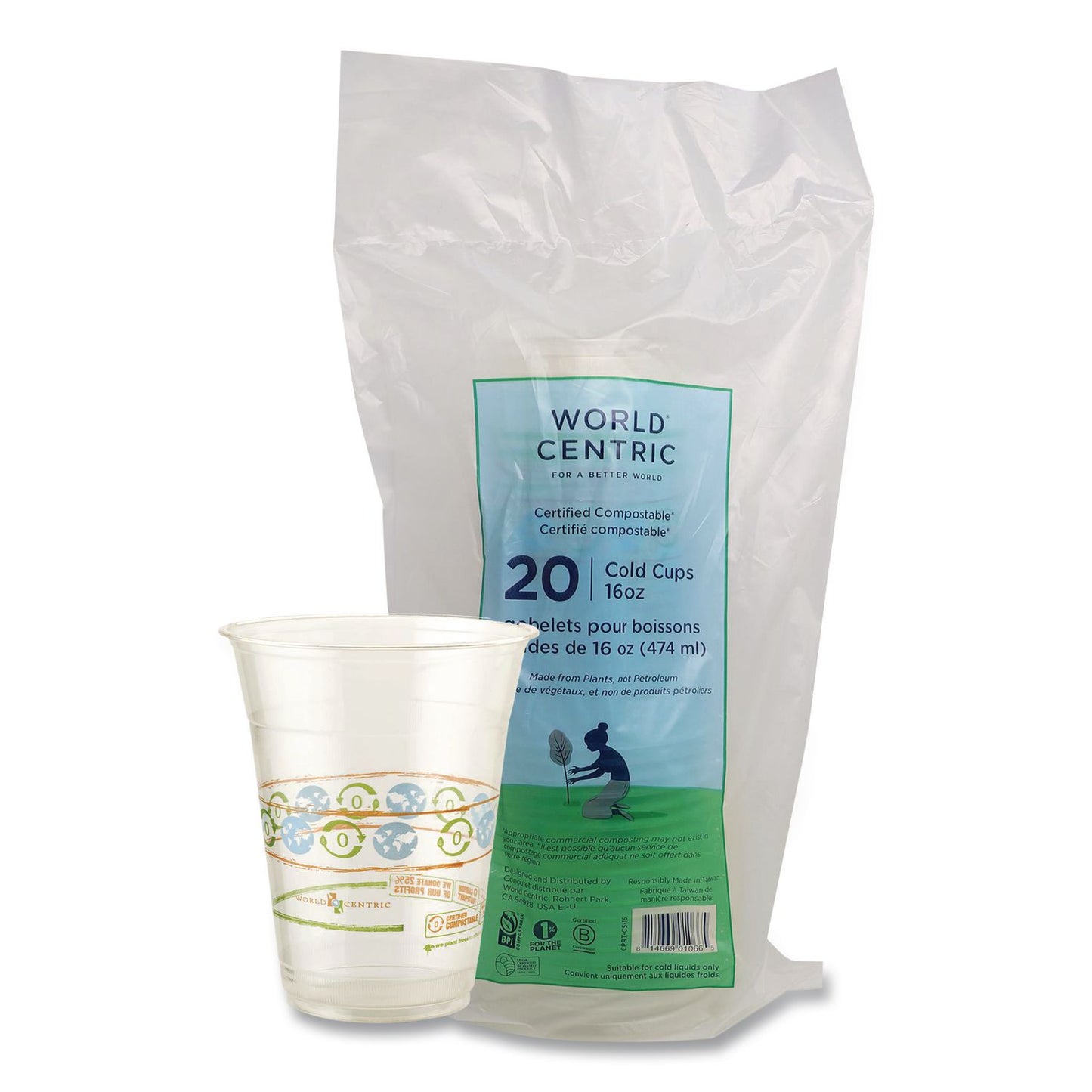 World Centric® PLA Clear Cold Cups, 16 oz, 20/Pack (WORCPRTCS16)