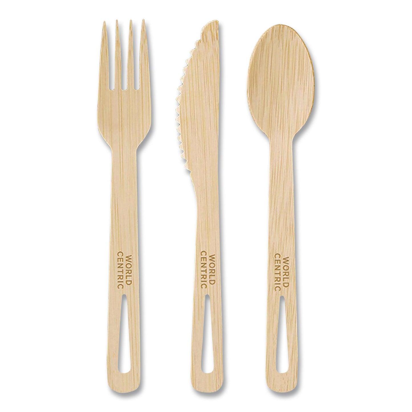 World Centric® Bamboo Cutlery, Fork/Knife/Spoon, Paper, Natural, 24/Pack (WORASBBR)