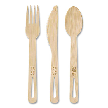 World Centric® Bamboo Cutlery, Fork/Knife/Spoon, Paper, Natural, 24/Pack (WORASBBR)