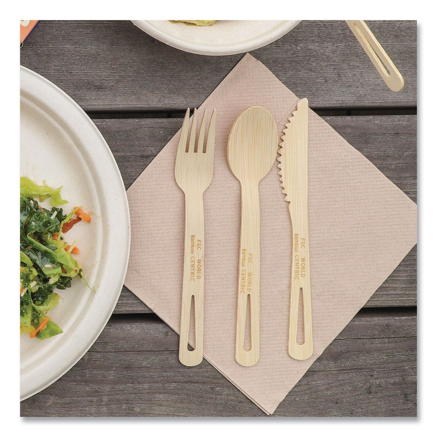 World Centric® Bamboo Cutlery, Fork/Knife/Spoon, Paper, Natural, 24/Pack (WORASBBR)