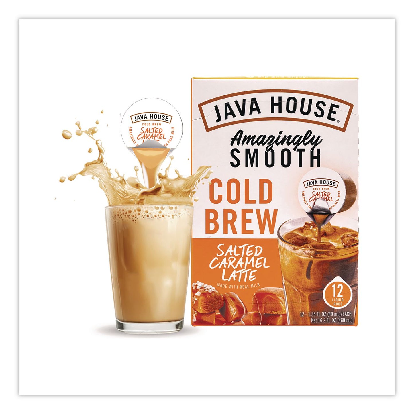 Java House® Amazingly Smooth Salted Carmel Latte Cold Brew Coffee Pod, 12/Box (JVHHFP01824)