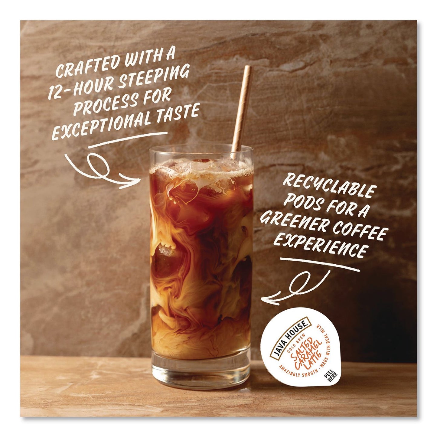 Java House® Amazingly Smooth Salted Carmel Latte Cold Brew Coffee Pod, 12/Box (JVHHFP01824)
