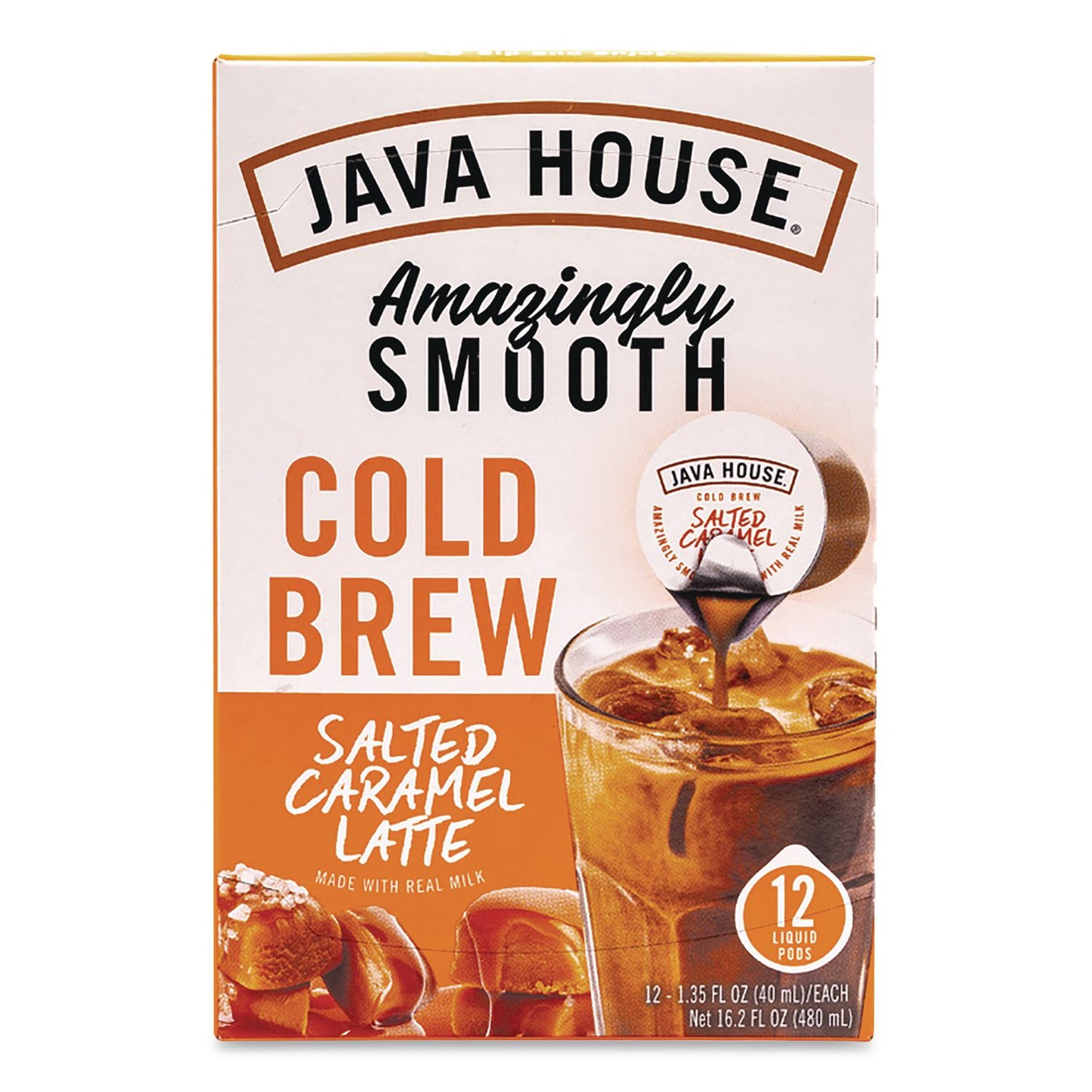 Java House® Amazingly Smooth Salted Carmel Latte Cold Brew Coffee Pod, 12/Box (JVHHFP01824)