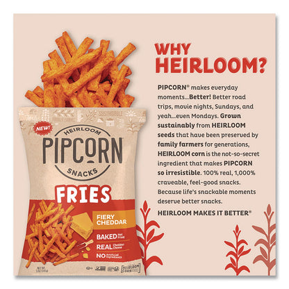Pip's Heirloom Snacks™ Pipcorn Fries, Fiery Cheddar, 1 oz Bag, 24/Carton (PHRPSK88504)