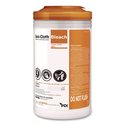 PDI® Sani-Cloth with Bleach Disinfecting Wipes, 7.5 x 15, Unscented, White, 65 Wipes/Canister, 6 Canisters/Carton (PDIP25784CT)