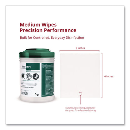 PDI® Sani-HP1 Germicidal Wipes, 5 x 6, Unscented, White, 275 Wipes/Canister (PDIP62572)