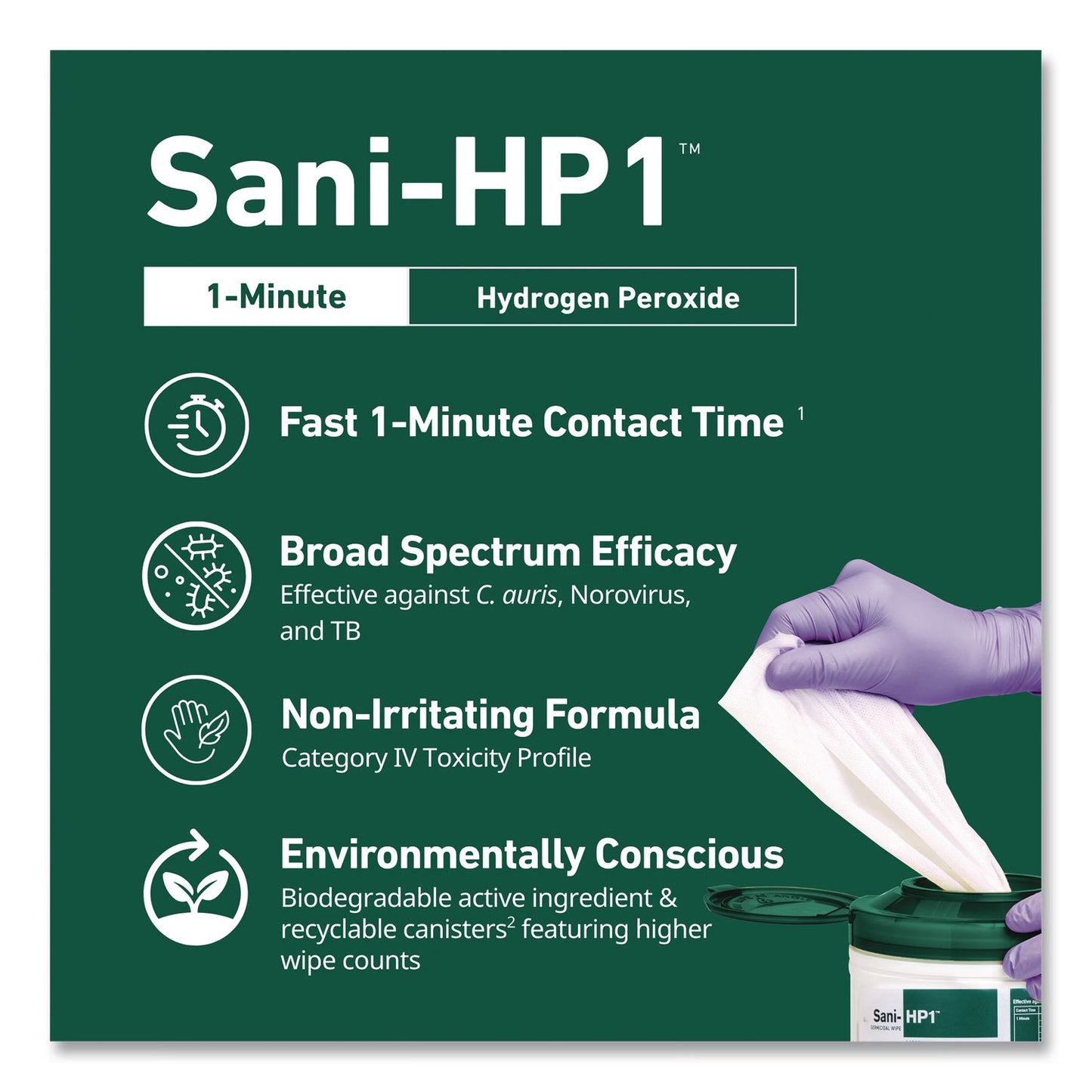 PDI® Sani-HP1 Germicidal Wipes, 5 x 6, Unscented, White, 275 Wipes/Canister (PDIP62572)
