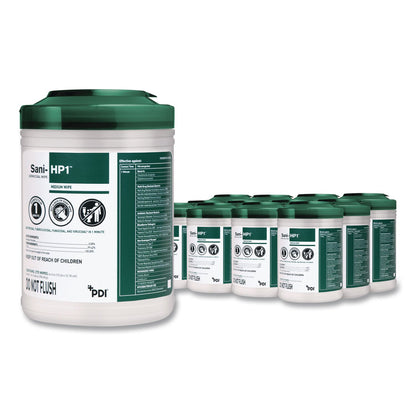 PDI® Sani-HP1 Germicidal Wipes, 5 x 6, Unscented, White, 275 Wipes/Canister, 12 Canisters/Carton (PDIP62572PK)