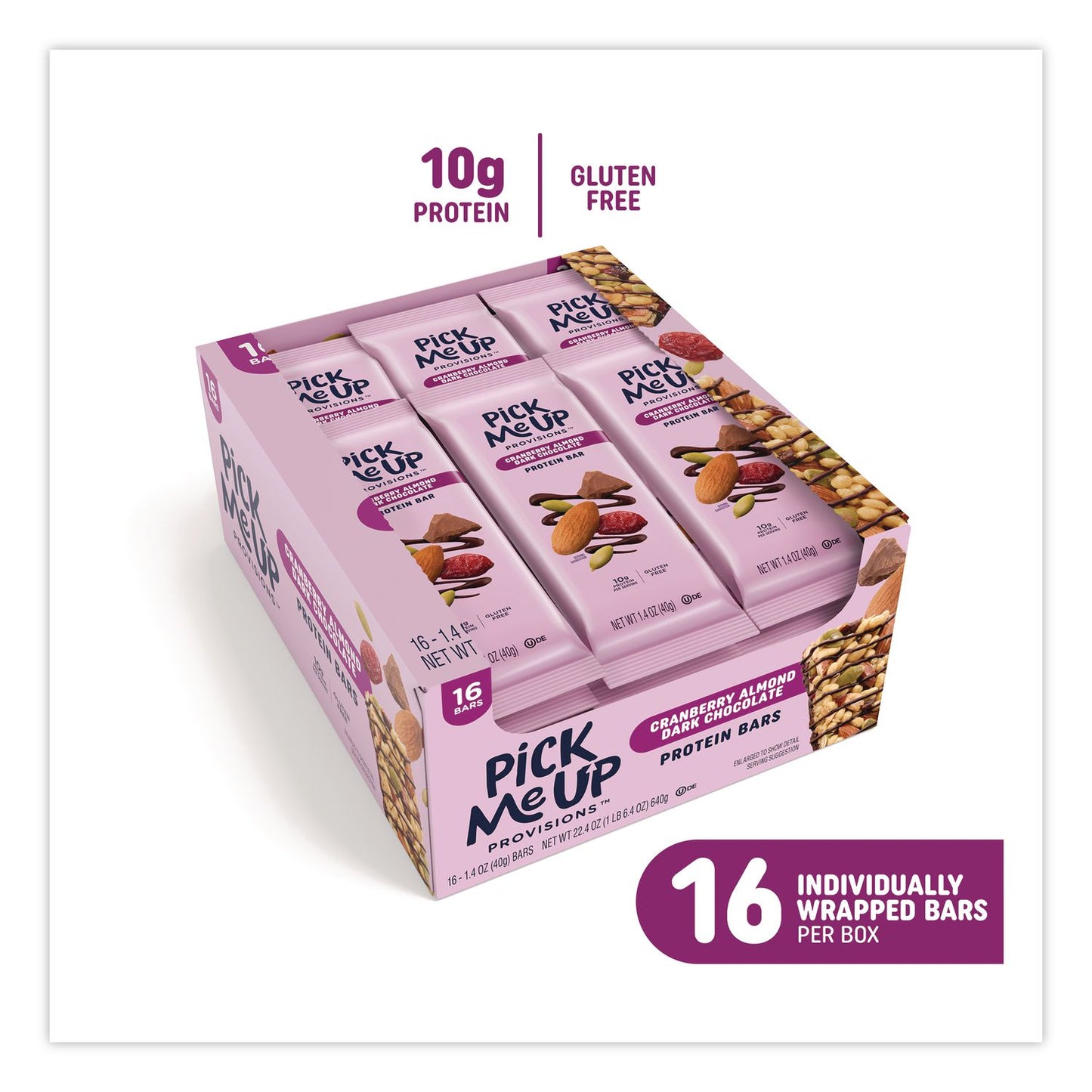 Pick Me Up Provisions™ Gluten-Free Cranberry Almond Dark Chocolate Protein Bar Protein Bars, 1.4 oz Bar, 16/Box (PIEPM63401)