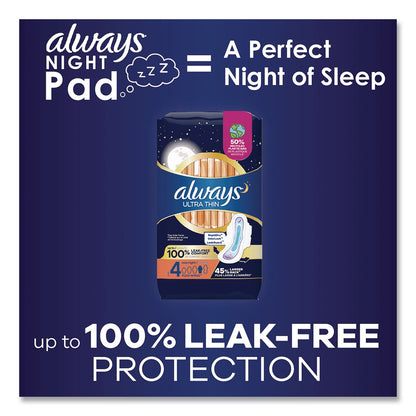Always® Ultra Thin Overnight Pads with Wings, Size 4, Overnight Absorbency, 16/Pack, 6 Packs/Carton (PGC12851)