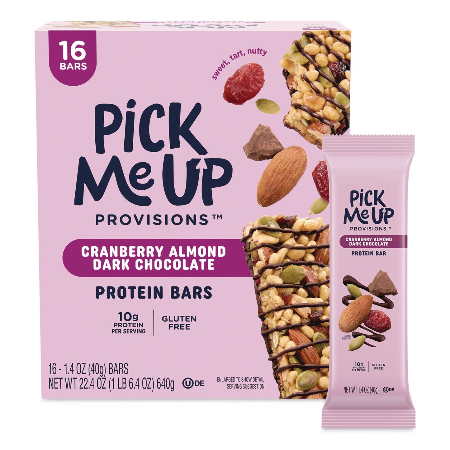 Pick Me Up Provisions™ Gluten-Free Cranberry Almond Dark Chocolate Protein Bar Protein Bars, 1.4 oz Bar, 16/Box (PIEPM63401)