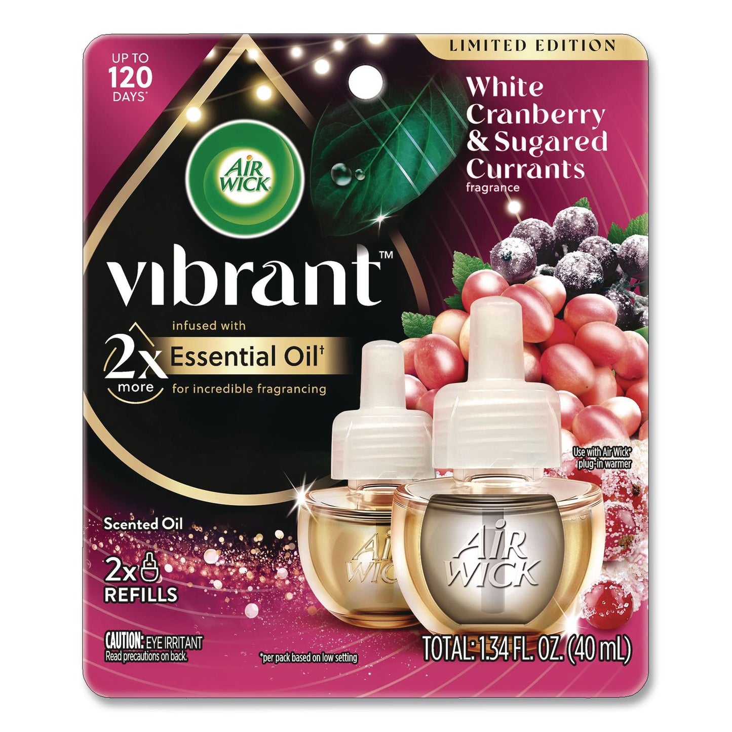Air Wick® Vibrant Scented Oil Warmer Refill, Limited Edition, White Cranberry and Sugared Currants, 0.67 oz, 2/Pack (RAC6233800898)