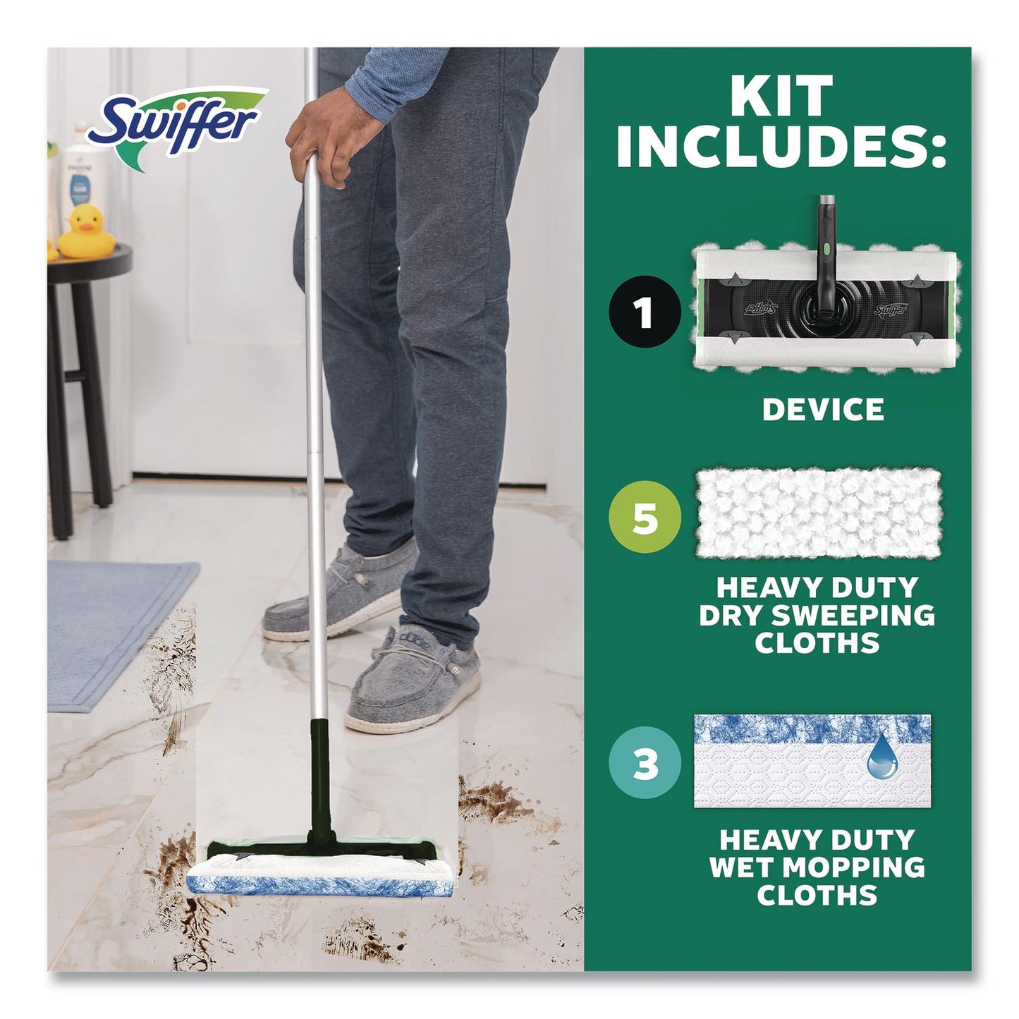 Swiffer® Sweep and Mop 2-in-1 Dry + Wet Floor Deluxe Mopping and Sweeping Kit, Silver Handle (PGC16413)