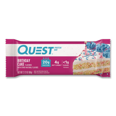 Quest® Protein Bars, Birthday Cake, 2.12 oz Bar, 12/Box (QCCQUN00596)