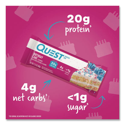 Quest® Protein Bars, Birthday Cake, 2.12 oz Bar, 12/Box (QCCQUN00596)