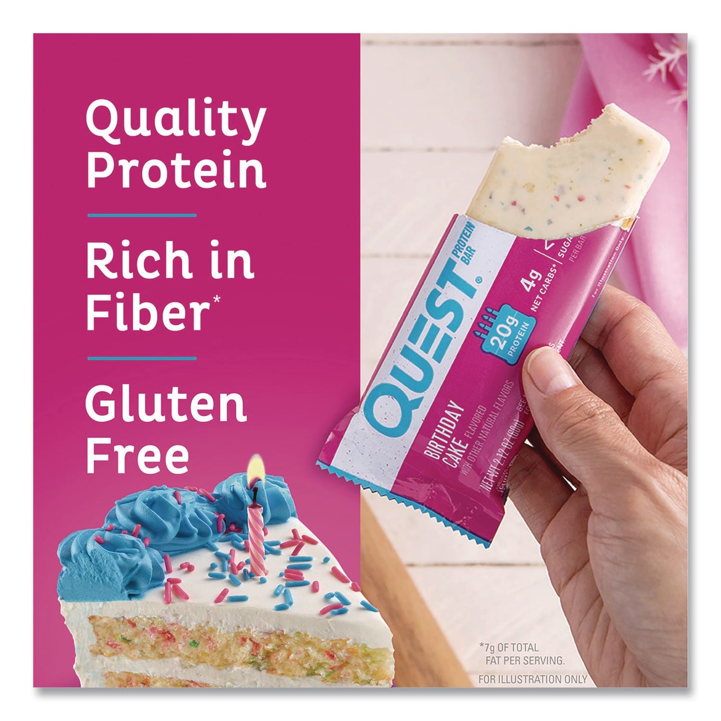 Quest® Protein Bars, Birthday Cake, 2.12 oz Bar, 12/Box (QCCQUN00596)