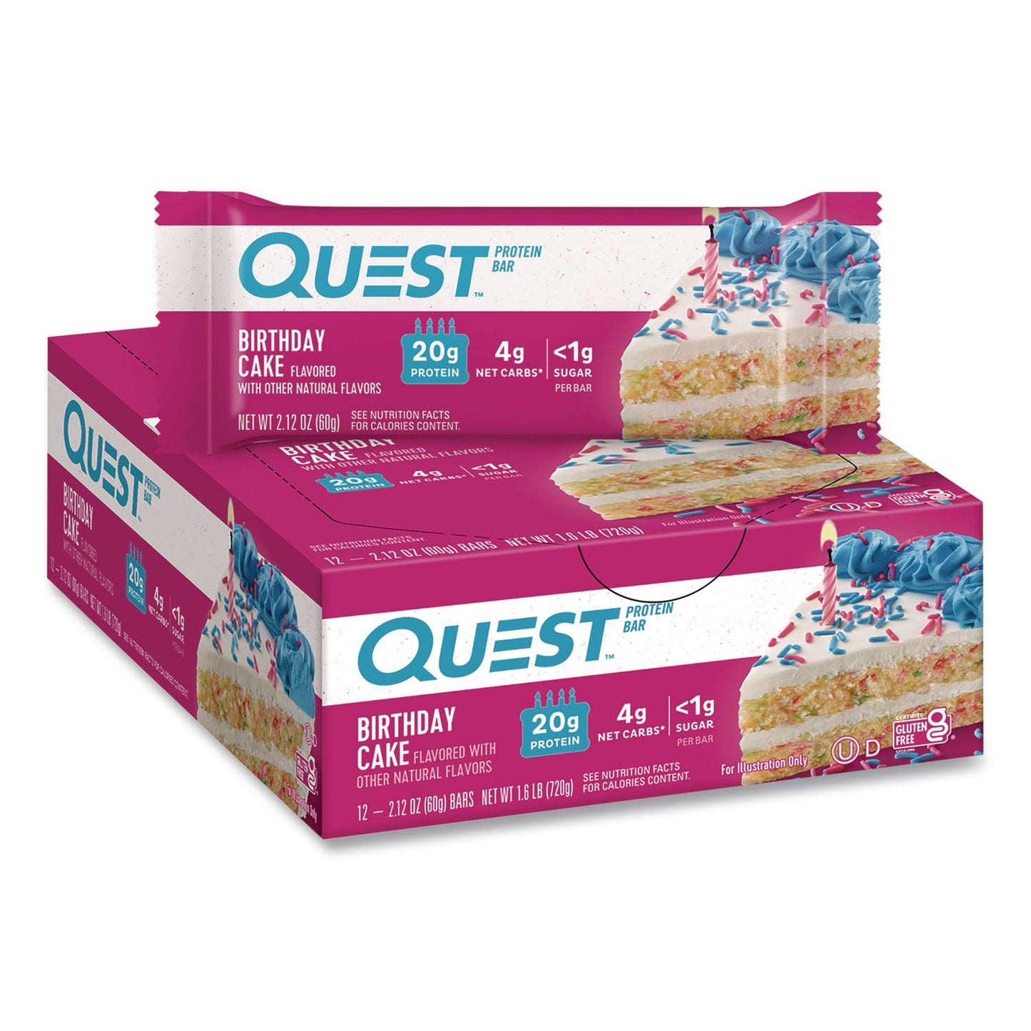 Quest® Protein Bars, Birthday Cake, 2.12 oz Bar, 12/Box (QCCQUN00596)