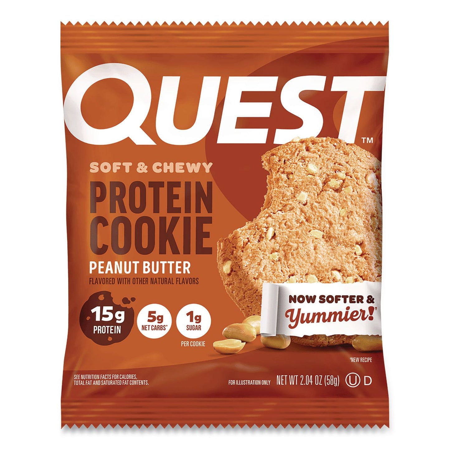 Quest® Gluten Free Protein Cookies, Peanut Butter, 2.04 oz Pack, 12/Box (QCCQUN00605)